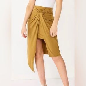 Nine West Faux-Wrap Midi Skirt Bronze Size XL, New without tags Stretchy Silky